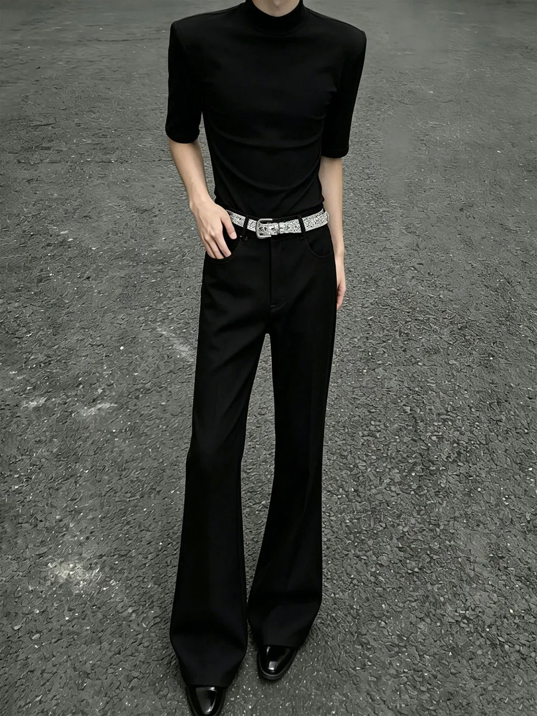 Black Cleanfit Ice Silk Flared Casual Pants Men's Summer Extended Straight Leg Drapey Comfortable Fashionable Slimming Trousers
