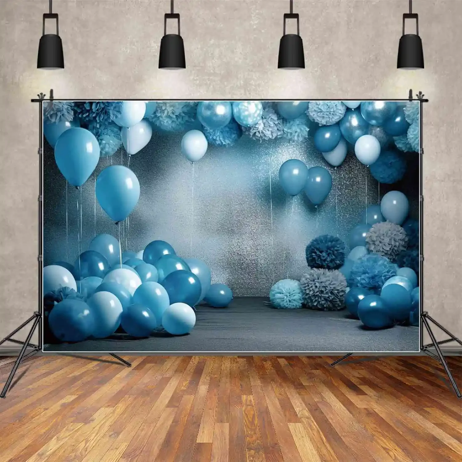 MOON.QG-fondo personalizado para fiesta de cumpleaños, cartel de papel de aluminio para pared, suelo, globo, flores, accesorios para fotomatón