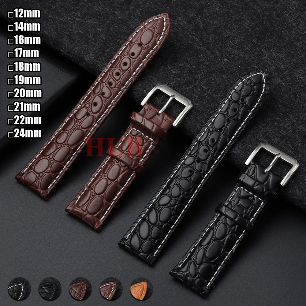 Bracelet Crocodile Pattern Design Watch Straps 12mm 14mm 16mm 17mm 18mm 19mm 20mm 21mm 22mm 24mm Leather Watchband Business Band