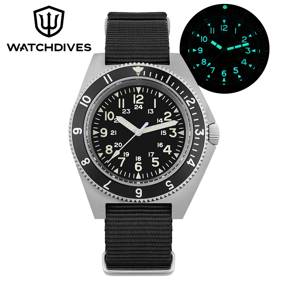 

Watchdives WD1972 Кварцевые часы VH31 Sweep Seconds Механизм Сапфировое стекло BGW9 Светящиеся 20 бар Водонепроницаемые винтажные мужские часы