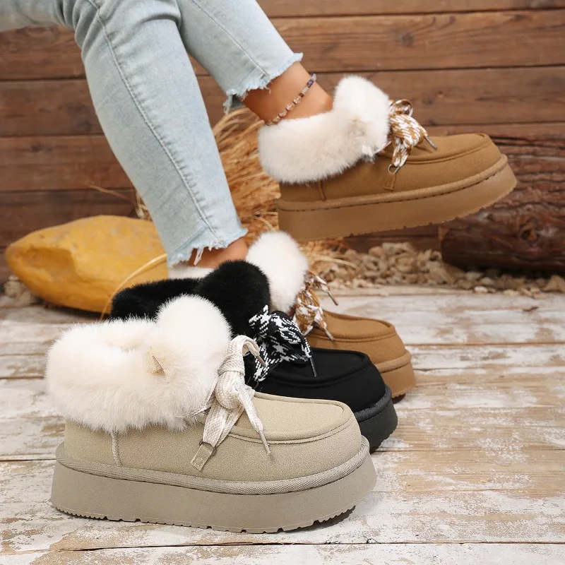 

Women's Retro Snow Boots Comfortable Thick-Sole Winter Anti-Slip Warm Cotton boot New Women Lace-Up Short Boots