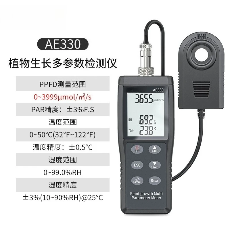 Greenhouse vegetable plant photosynthesis PPFD photon flux density illuminance meter AE337/AE330