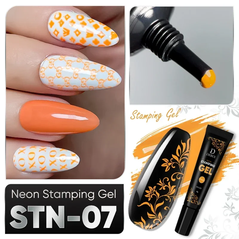 네일 스탬핑 젤 광택제 네온 컬러 네일 프린팅 광택제, UV 젤 흡수 바니시, 초보자용 DIY 네일 플레이트 디자인 DEROI, 8g