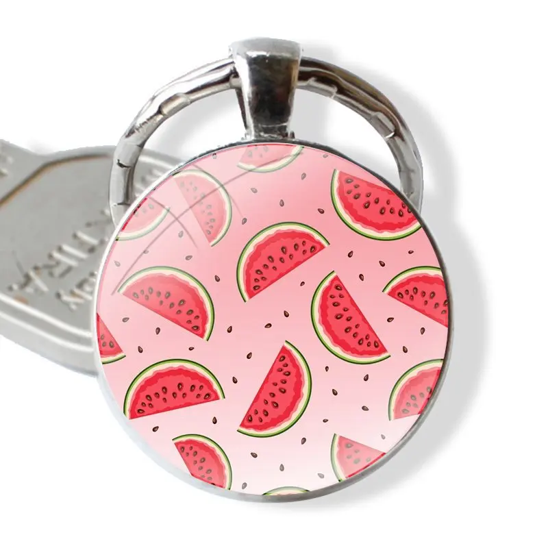 Porte-clés cabochon en verre fait à la main, conception de dessin animé de mode, porte-clés créatif, porte-clés pendentif, fruits neutres