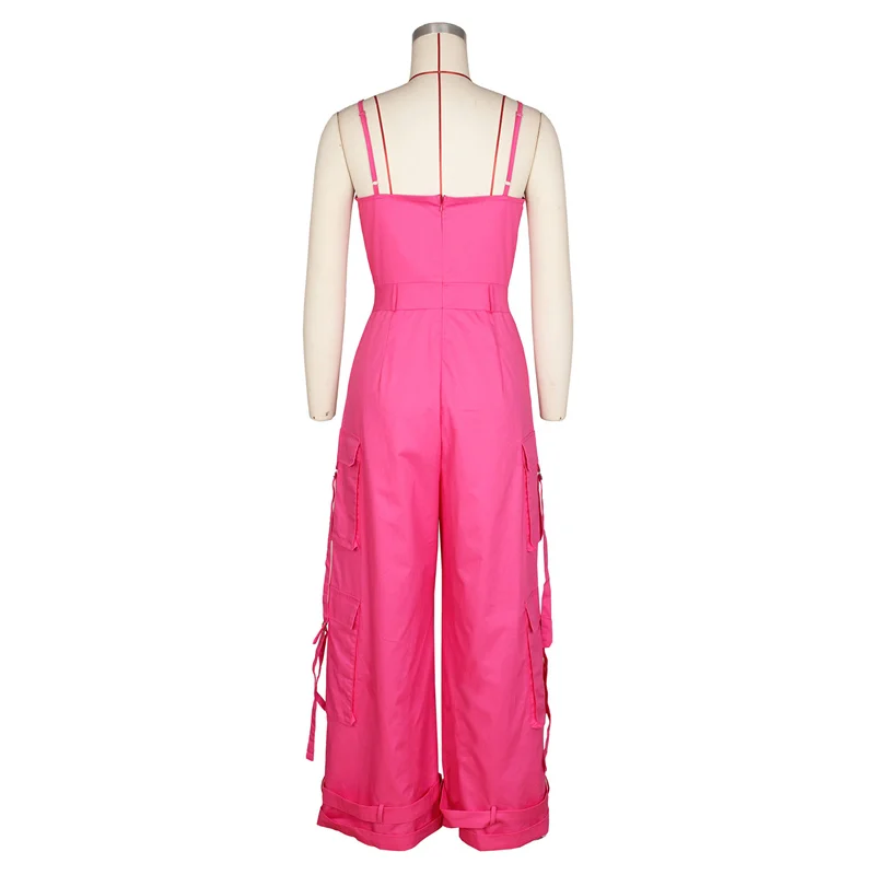 Mode Streetwear Frauen Casual Einem Stück Große Taschen Cargo Overalls Safari Stil Lose Sexy Breite Bein Overall-spielanzug Oufits