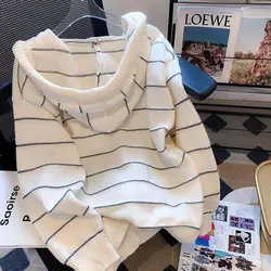 Autumn Sweater Women Hooded Sweater Striped Loose Women Tops Casual Pullover Women's Clothing