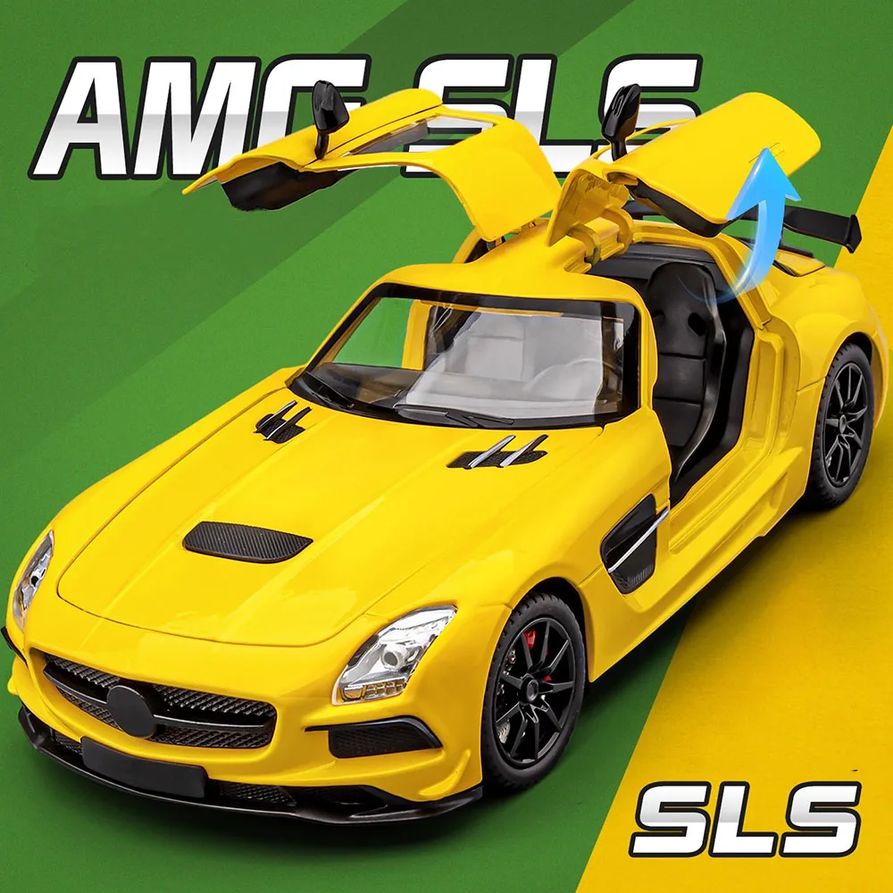 

1:24 Scale SLS SLR Cars Miniature Models Toys Alloy Diecast Wheel Pull Back Car with Light Sound Vehicles for Child Adult Gifts