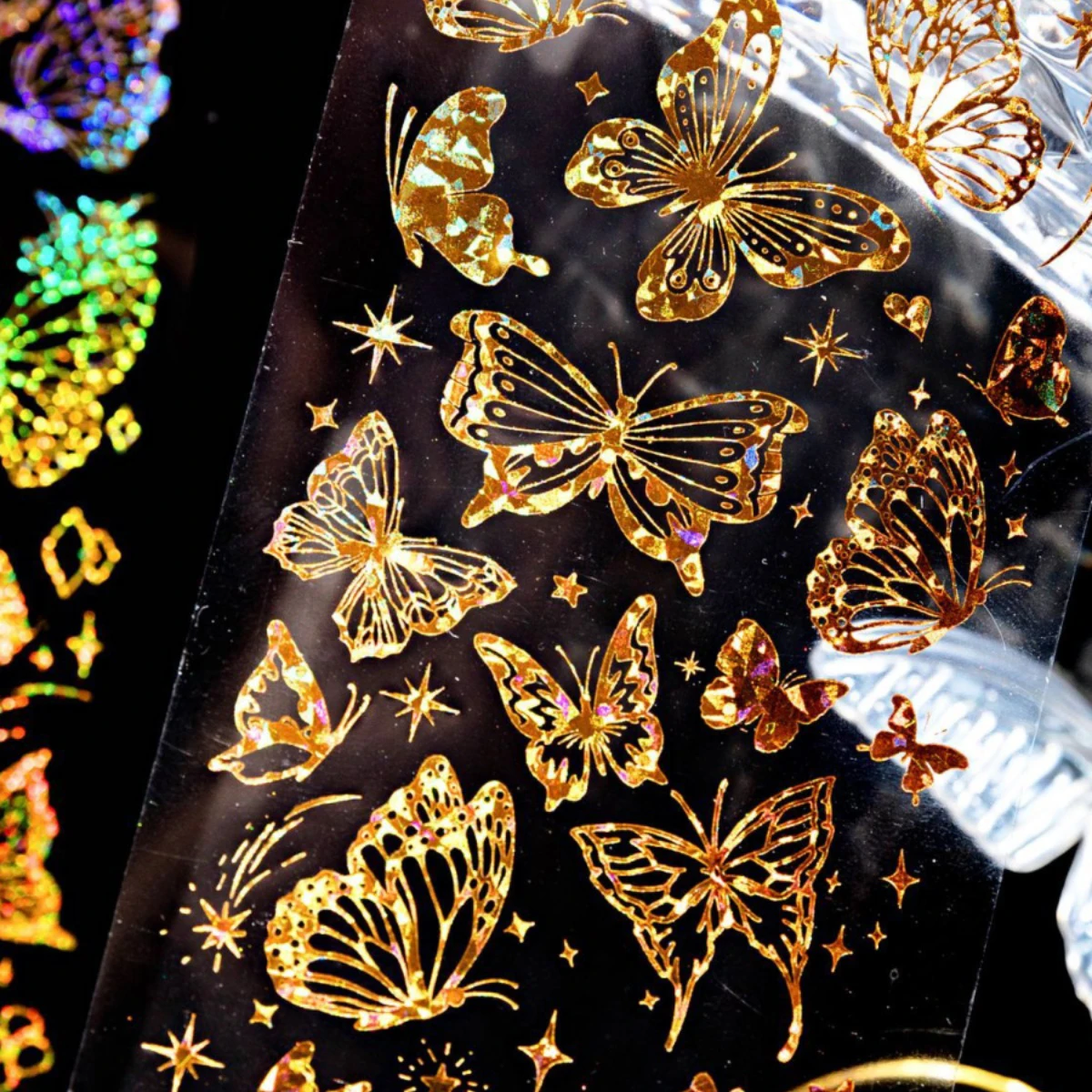 3 Sheets A Dream Star Series Vintage Butterfly Laser Gold PET Sticker Creative DIY Journal Collage Decor Material Stationery