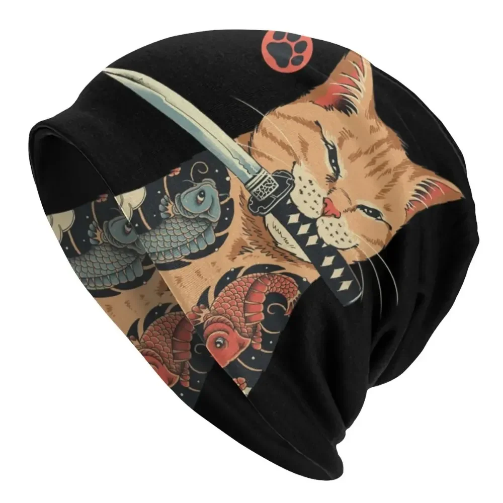 

Streetwear Knitted Hats Adult Unisex Catana Mouth Face Mask Retro Japanese Cat Samurai Skullies Beanies Caps Bonnet Hats