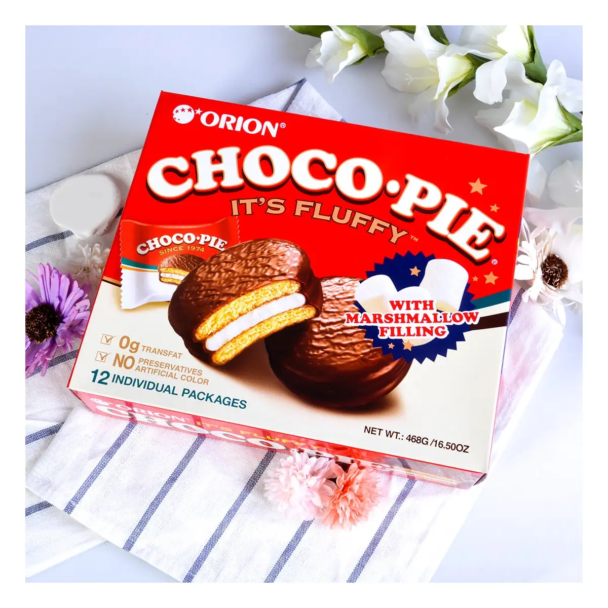 [9Packs] ORION Choco Pie with Fluffy Marshmallow Filling - Korean Dessert, 12 Pieces, 16.5oz*9Packs