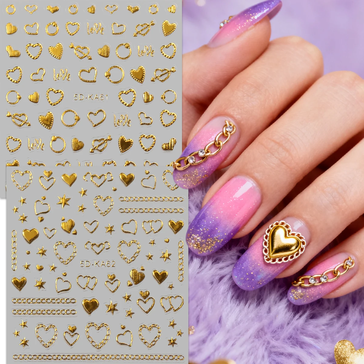 2pcs love star chain hot stamping embossed nail art stickers