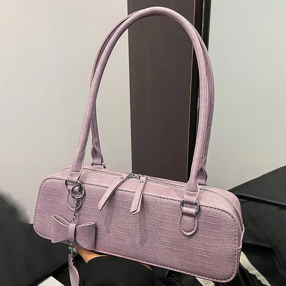 

Модные сумки на плечо из искусственной кожи с каменной текстурой для женщин, сумки в форме подушки с подвеской и бантом, женская дизайнерская роскошная сумка подмышками ﻿