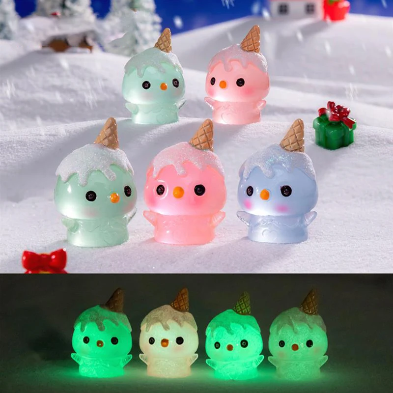 Random One Mini Luminous Ice Cream Cone Christmas Snowman Resin Car Ornaments Glow In The Dark Snowman DIY Dollhouse Accessories