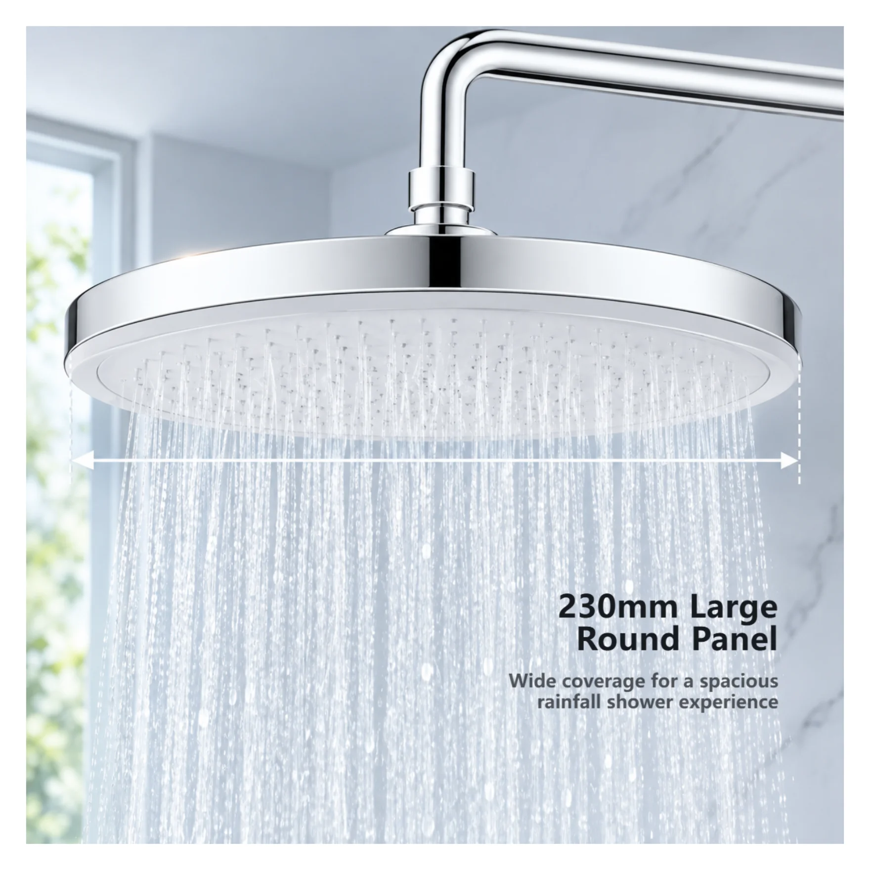 230mm Oversized Round Rain Shower Head 6 Adjustable Spray Modes High Pressure Large Water Flow Bathroom Shower Accessory