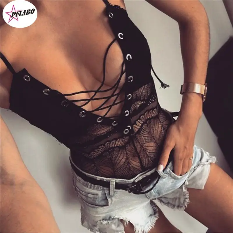 PULABO Sleeveless Backless Tie Back Snap Buttons Lace Up Women's Bodysuits Summer Lace Playsuits Jumpsuits Bodice Rompers y2k