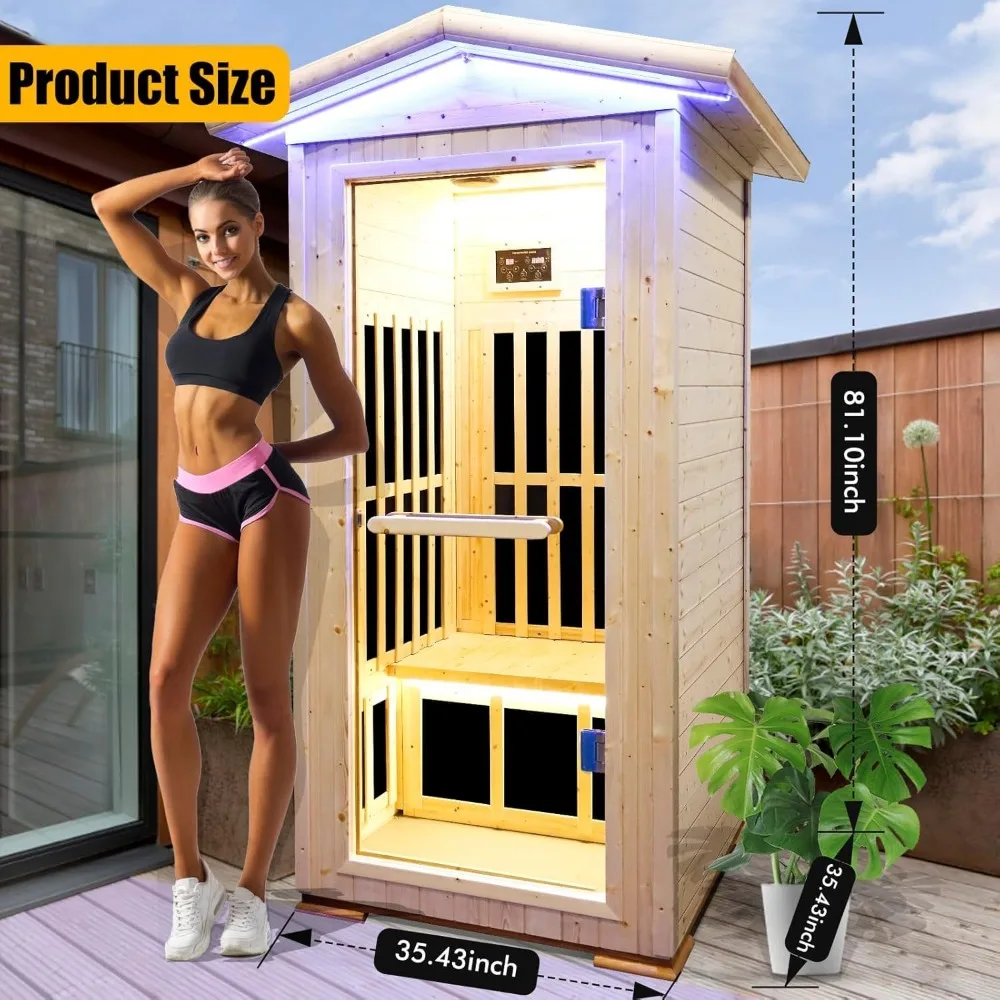 Saunas Outdoor Far Infrared Sauna Room, Canada Hemlock 1300W Low-EMF Dry Sauna Room for, can Withstand Outdoor temperatures