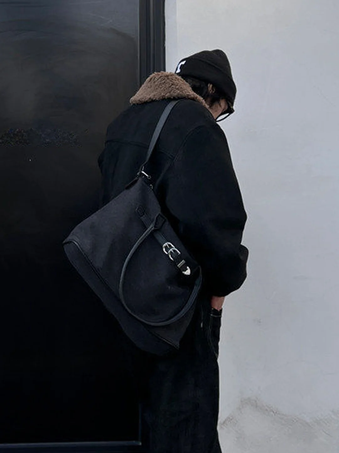 NIN Trendy Canvas Backpack Large Capacity Commuter Bag Handheld Unisex Retro Hong Kong Style Casual Single Shoulder Bag