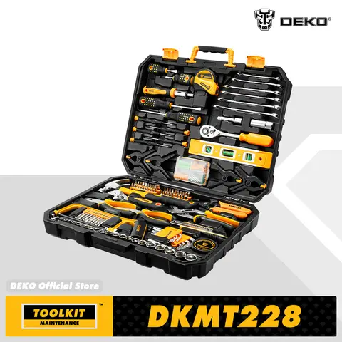 DEKO DKMT228 소켓 렌치 자동 수리 도구 조합 패키지 혼합 도구 세트 플라스틱 도구 상자 보관 케이스가있는 손 도구 키트