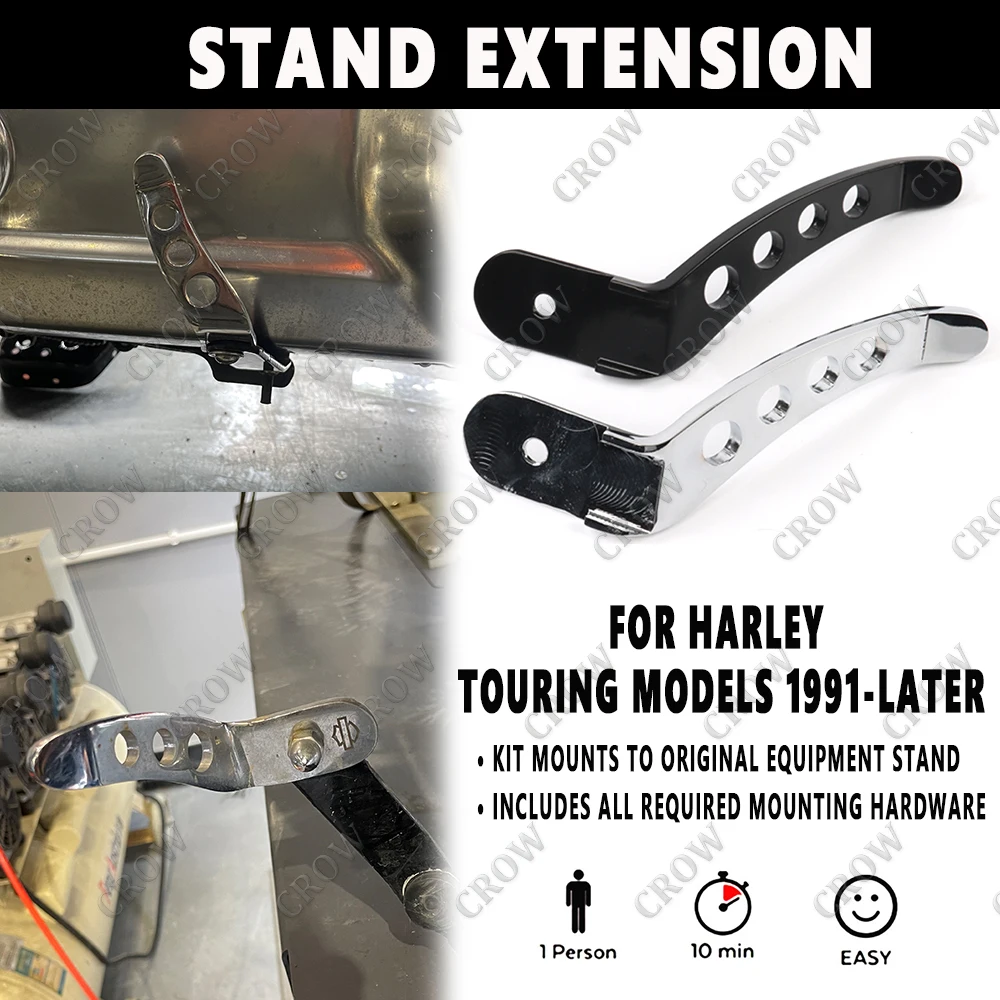 

Motorcycle Black Foot Pedal Kickstand Chrome Stand Extension Kit For Harley CVO Touring Road King Electra Street Glide 1991-2024