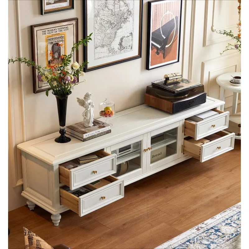 

Американский шкаф для телевизора из цельного дерева, роскошная французская светлая гостиная, комбинированная мебель для журнального столика, место для хранения и хранения журналов