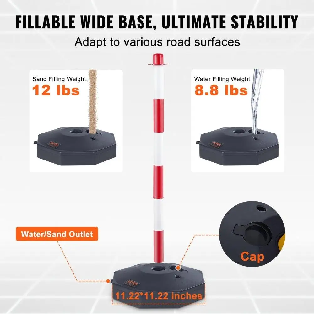 Adjustable for traffic Delineator Post Cones, 6 Pack, for traffic Safety Delineator Barrier with Fillable Base 6.6FT Chain, for