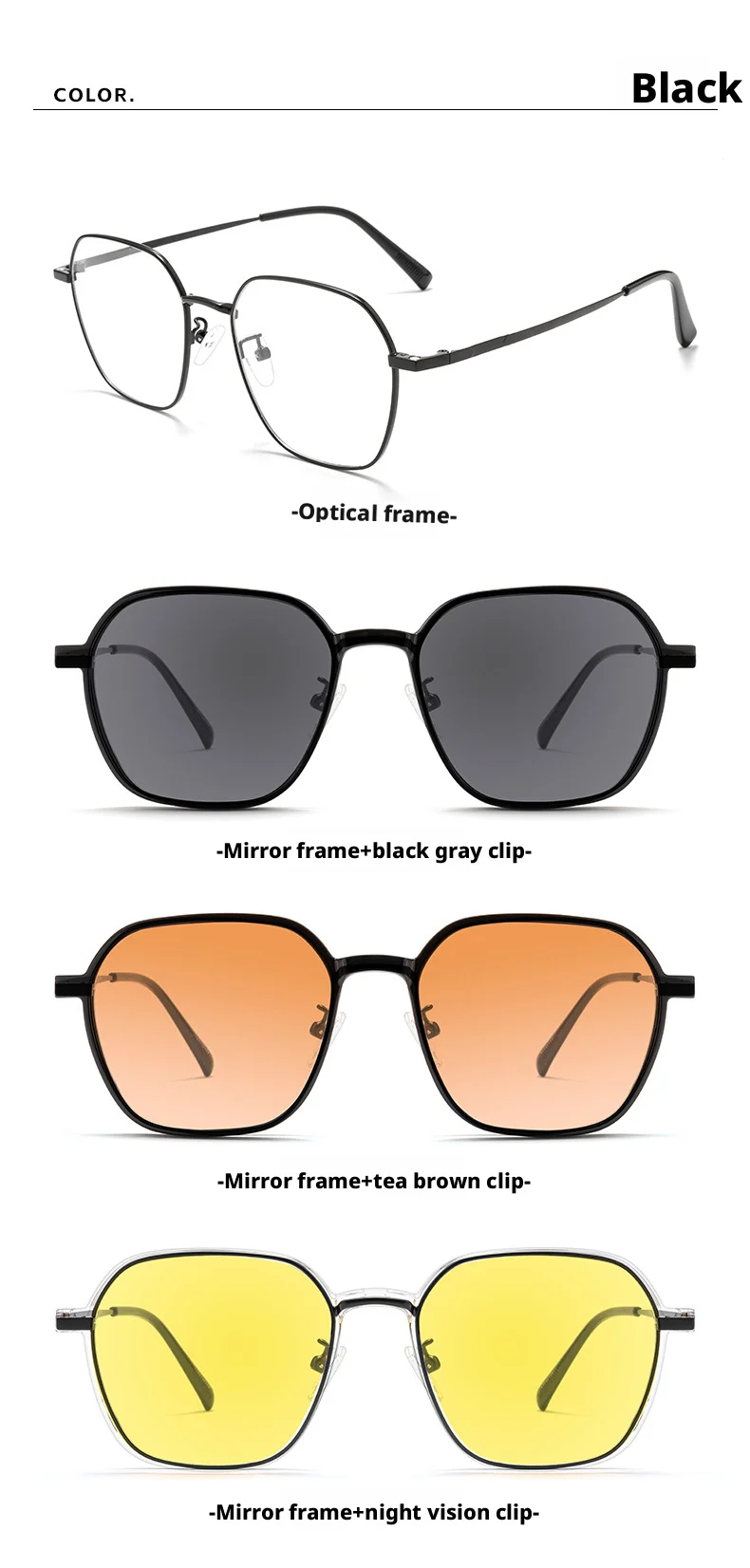 YCFoya Herren- und Damenbrille, modischer Trend, polygonaler magnetischer Clip, ultraleicht, große Größe, UV400-Brillengestell, JS15ZM – Detail 12
