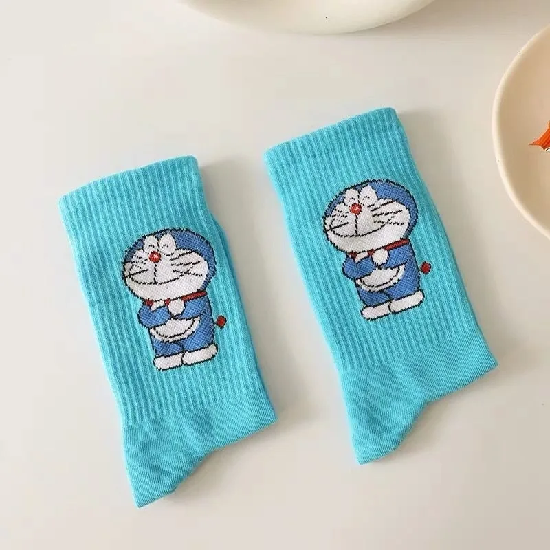 Kawaii Doraemon носки для женщин, носки до середины икры с героями мультфильмов, осенне-зимние удобные чулки для девочек, милые носки в стиле аниме, подарки на день рождения