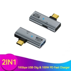 Adaptador USB tipo C 2 en 1 PD a USB OTG, transferencia de datos, convertidor de carga rápida de 100W para teléfono, tableta, Macbook, Xiaomi, Samsung