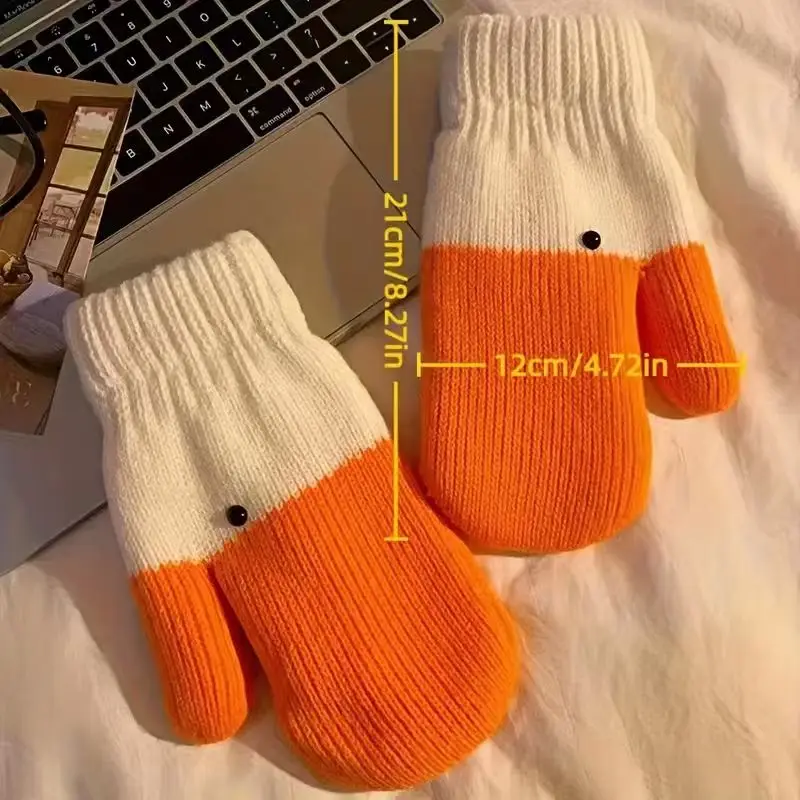 Entenschnabelhandschuhe für Damen, modische Winterhandschuhe, orange-weiß gestreifte Handschuhe
