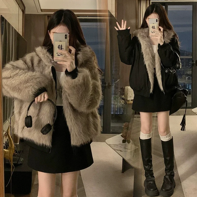 Double Sided Winter Coat Women Clothing Imitation Mink Fur Fur Hooded Cotton Jacket Female Warm Cotton-padded Clothes Outerwea