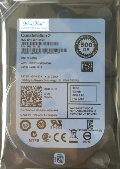 Para 500GB SATA 2,5 7,2 K ST9500620NS 000X3Y 00X3Y