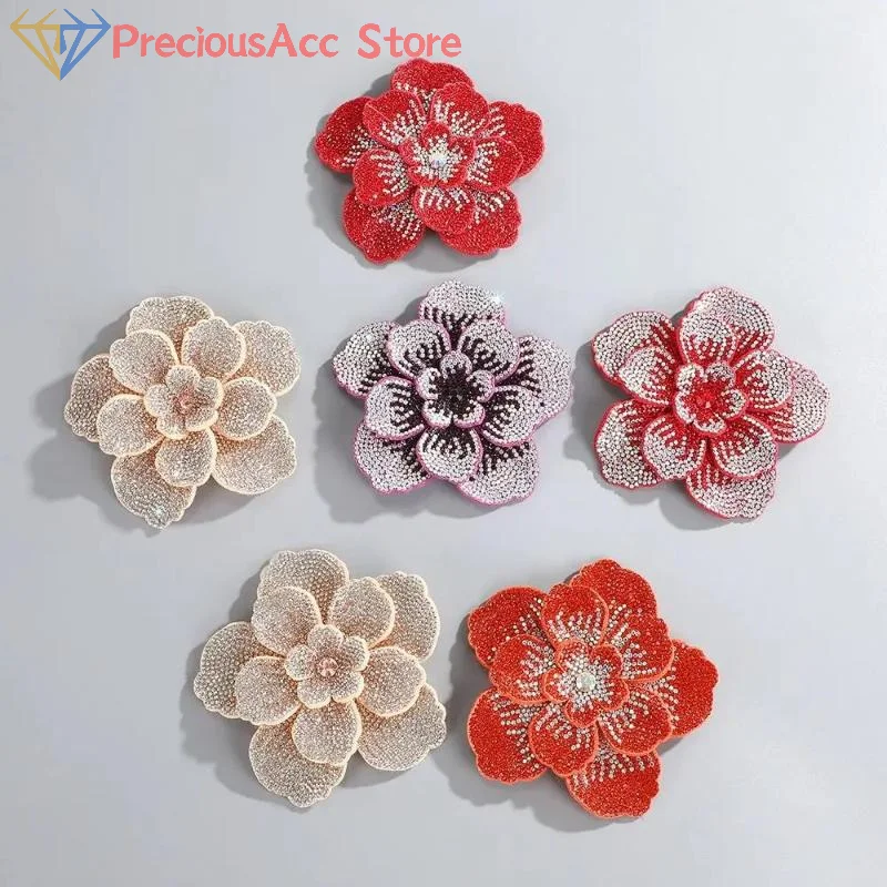 Camellia Rhinestone Applique Flower Patch Sparkling Sewing Embellishment for Dress Bag DIY Craft Bridal Decor Apparel DIY