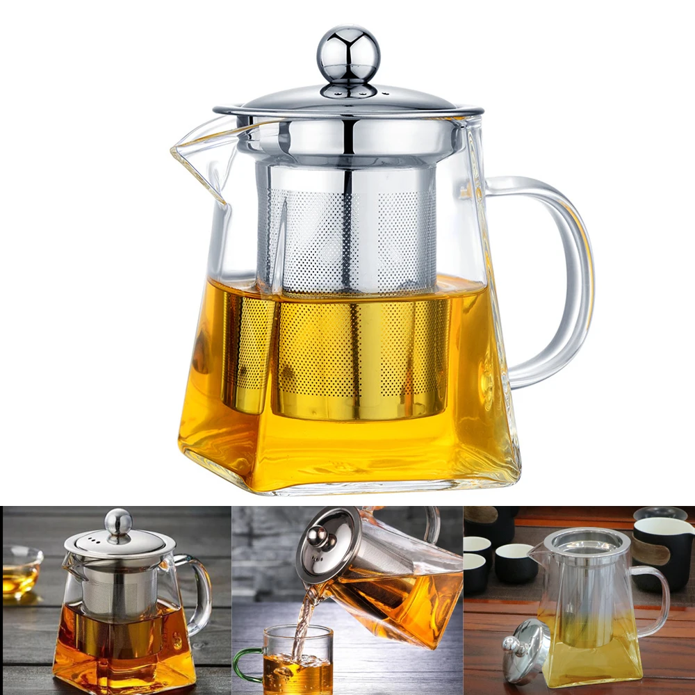 Tea Infuser Heat Resistant Household Teaware Glass Teapot 550/750/950ML With Stainless Steel Infuser Clear Kettle