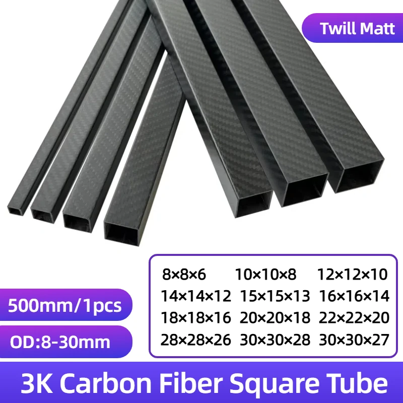 

1Pcs Rectangle 3K Full Carbon Fiber Square Tube OD10mm15mm 20mm 25mm 30mm Length 500mm for 3D Printers High Strength Carbon Tube