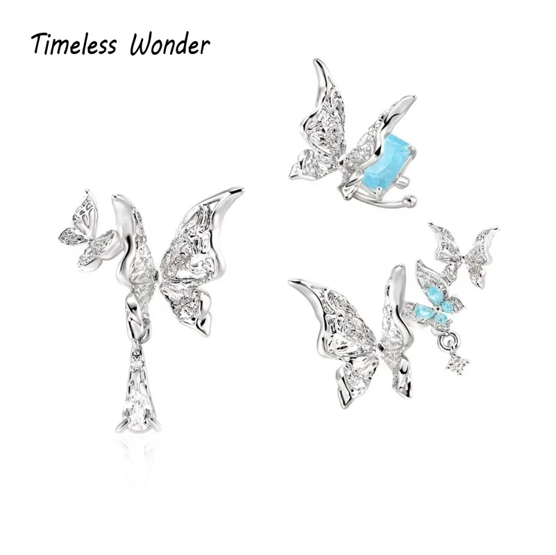 

Timeless Wonder Fancy Zircon Geo Butterfly Stud Earrings for Women Designer Jewelry Runway Goth Luxury Rare Trendy Mix 5124