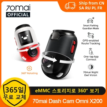 글로벌 버전 70mai 블랙박스 Omni X200 360° 풀 뷰 빌트인 GPS ADAS 70mai 차량 DVR X200 카메라 24 시간 주차 모니터 eMMC 보관 AI 움직임 