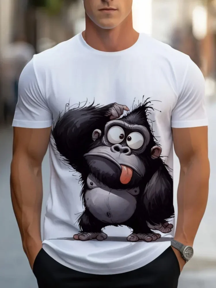 Lustiges Orang-Utan Grafik-T-Shirt für Herren 3D Tier-Print Rundhals-T-Shirt Sommer Lässiges Kurzarm-Oberteil Trend Hip-Hop Kleidung