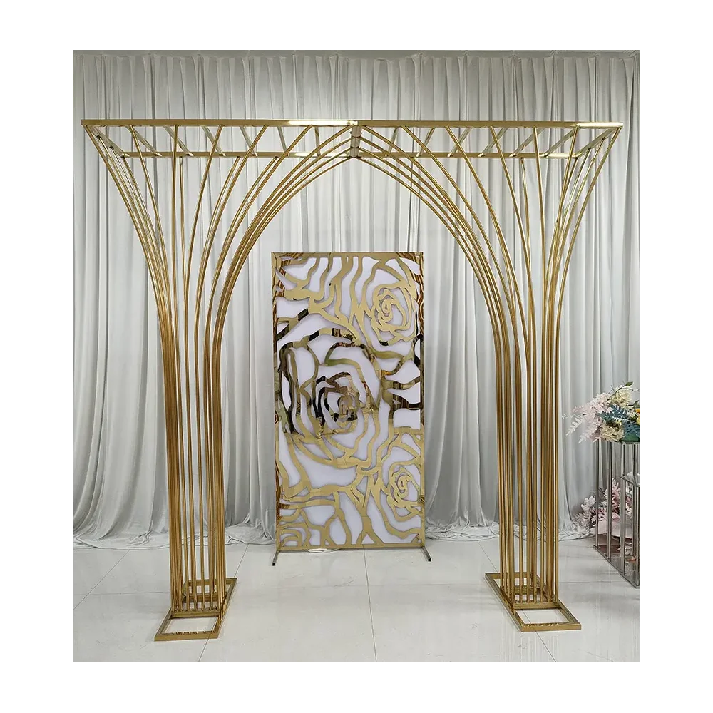 

Event Party Shiny Gold Wedding Arch Frame Stainless Steel Backdrop For Sale