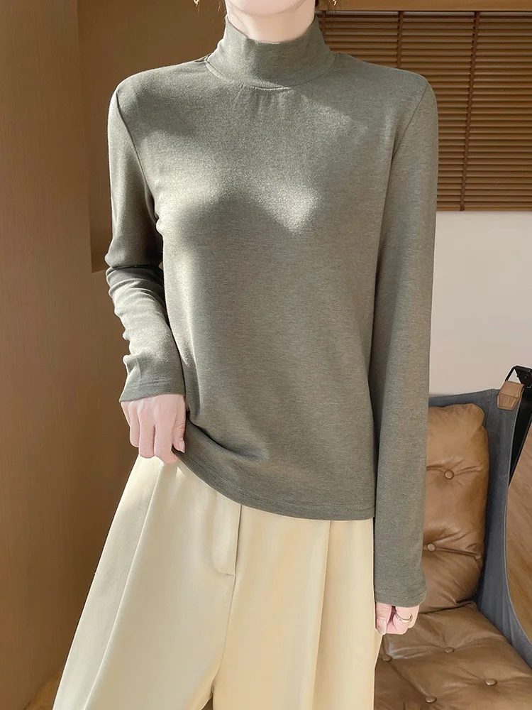 

Женская облегающая трикотажная кофта с высоким воротом и флисовой подкладкой, модный базовый топ с длинным рукавом для осени и зимы