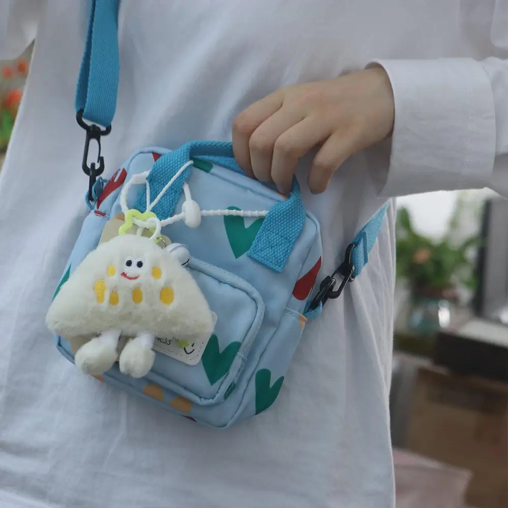 

Korean Style Crossbody Shoulder Bag Cartoon Love Heart Printed Mini Dopamine Handbag Fashion with Pendant Children Messenger Bag