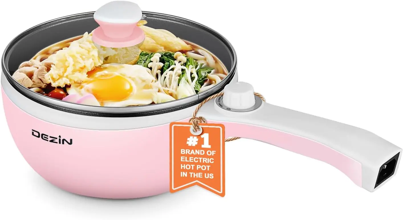 Non-Stick Sauté Pan, Rapid Noodles Electric Pot, 1.5L Mini Portable Hot Pot for Steak, with Power Adjustment (Egg Rack Included)