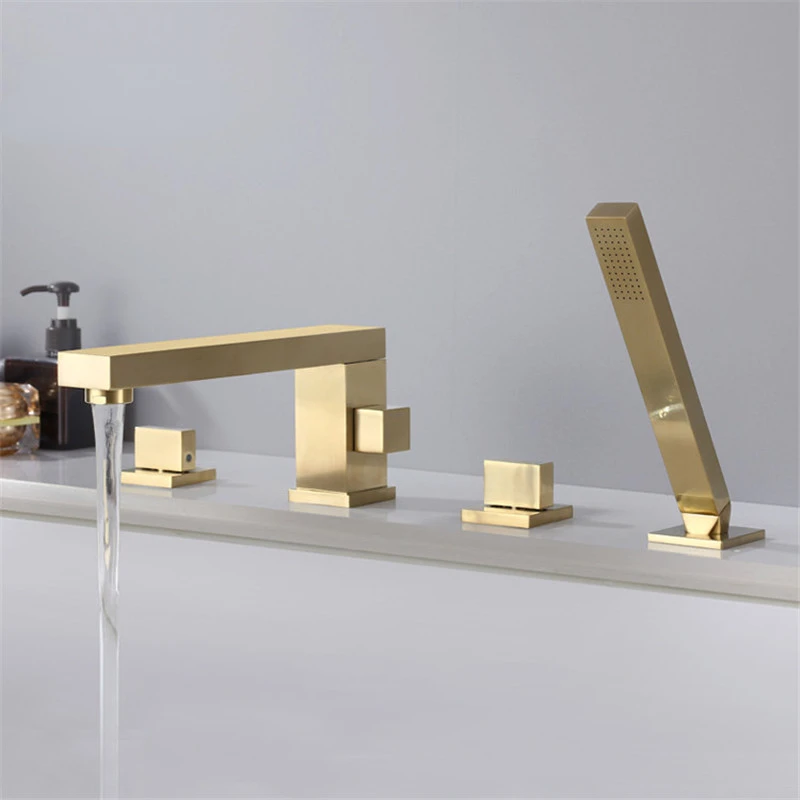 

Brushed Gold Bathtub Faucet Widespread Tub Sink Mixer Tap black Brass Bathroom Bath Shower Faucet with Hand shower Head