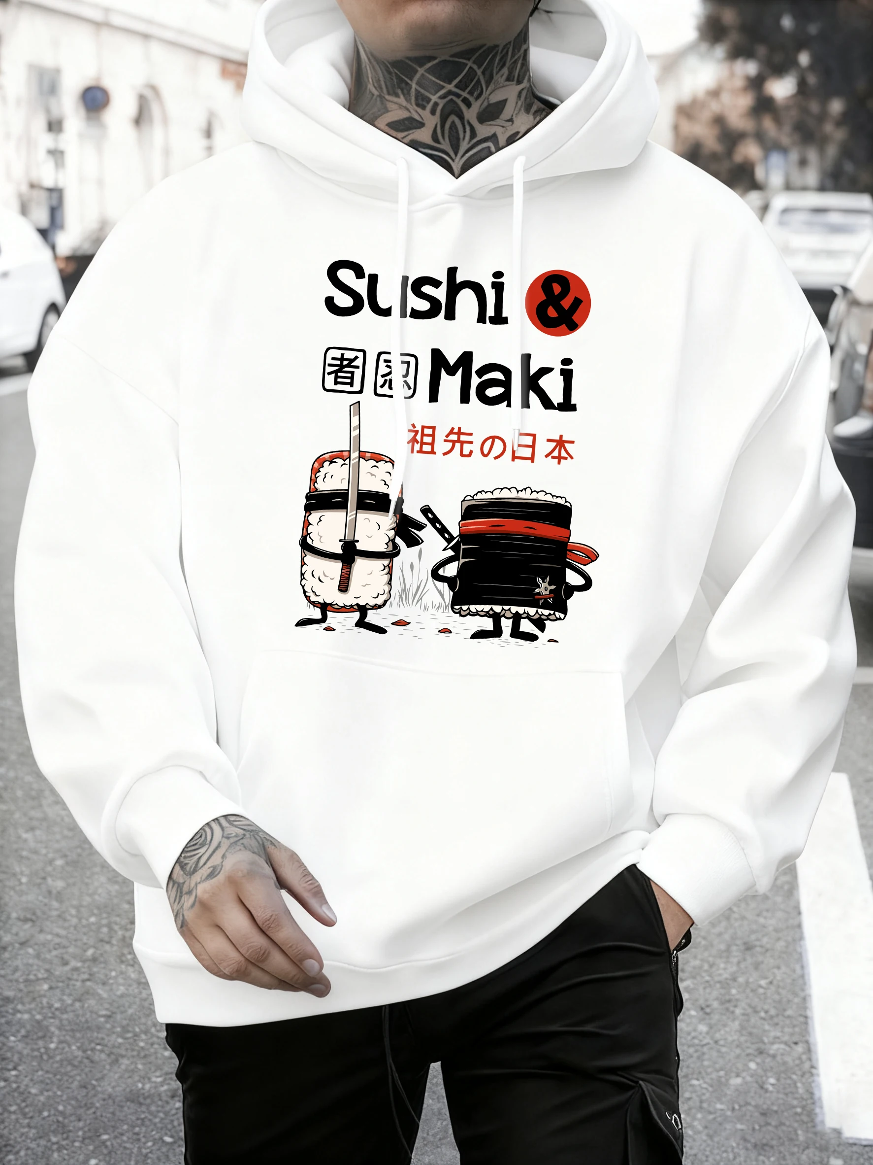 Sushi Maki'S Japanische Küche Sweatshirt für Männer Herbst Hip Hop Pullover Fleece All-Match Langarm Unisex Lose Kleidung