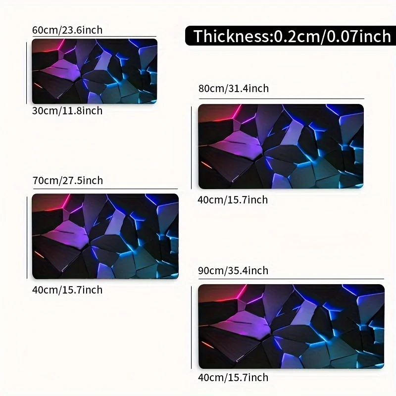 Abstract Neon Glow Fractured Crystal Extended Gaming Mouse Pad Large Non-Slip Rubber Desk Mat for Office Computer