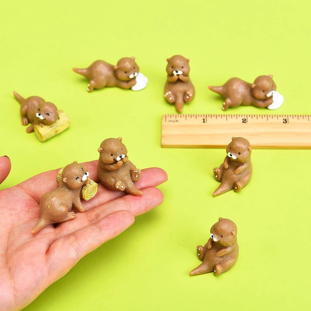 4/8 Pieces Otters Miniatures - Resin Charms Cabochons for Slime or Home Decoden - DIY Mini Fairy Garden Statue Animals