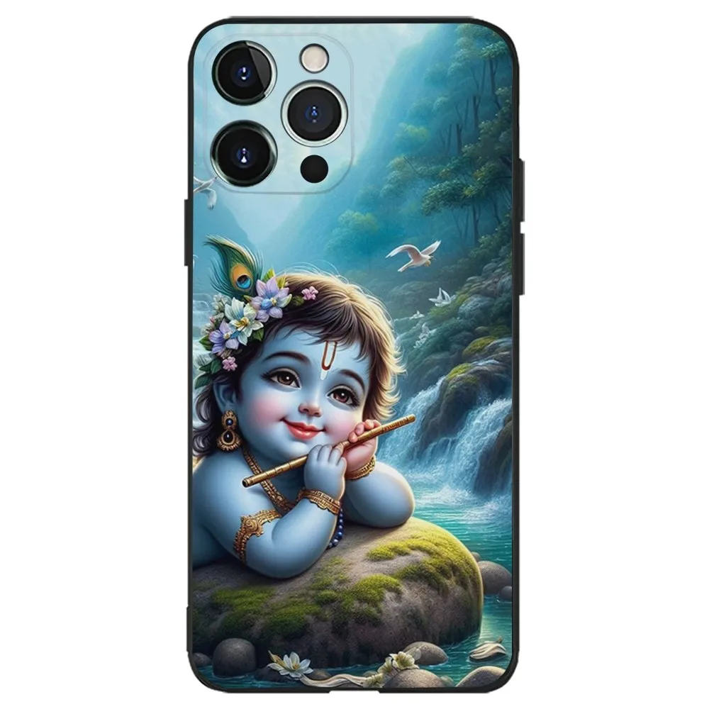 Funda de teléfono de silicona negra para Apple iPhone, carcasa de teléfono de Dios indio, Lord Krishna, 13, 14,13,12,11,XS,XR,X,8,7,Pro,Max,Plus, Mini