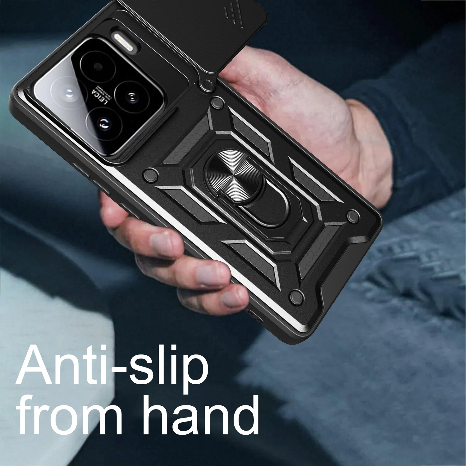 Stoßfeste Hybrid-Doppelschicht-Magnetring-Ständerhülle für Xiaomi15 Pro 5G Slide Camera Protector Cover