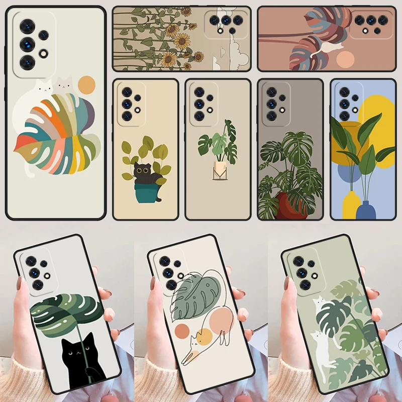 Plants and Cat Minimalism For Samsung A52 A72 A73 A20e A21S A50 A70 A11 A12 A42 A31 A40 A51 A71 A32 A80 A91 Phone Case Cover