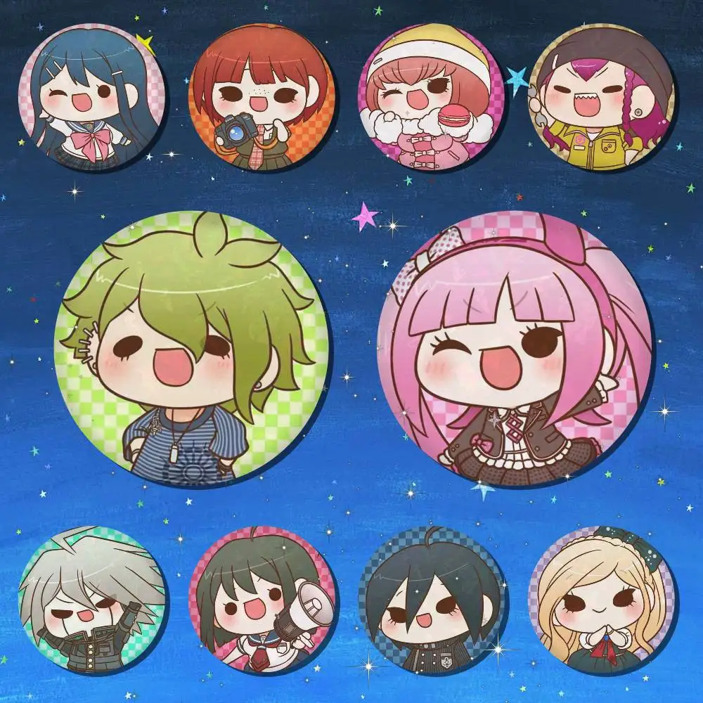 Danganronpa Chibi-Abzeichen für Rucksack-Accessoires, Manga-Icons, Anstecknadeln, runde Cartoon-Broschen für Kleidung, Taschen, Dekoration, Geschenke