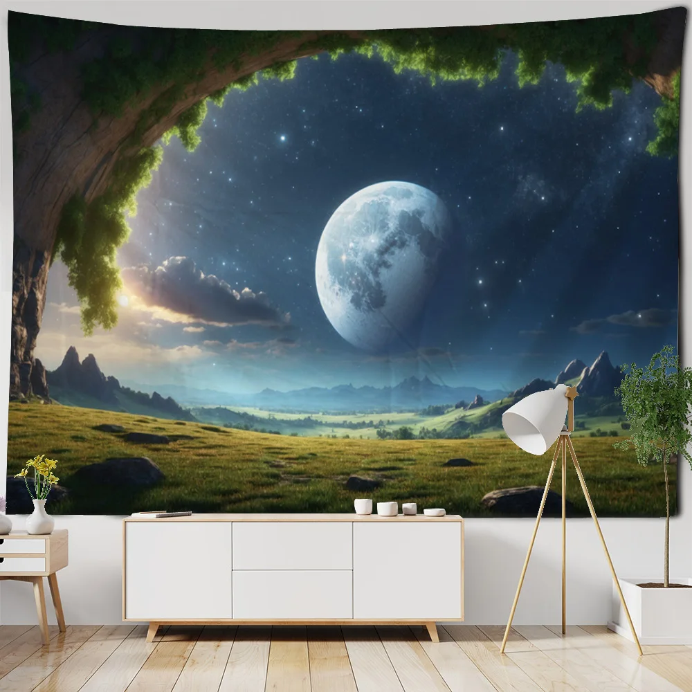 Planet Landscape Aesthetics Wall Hanging Tapestry Multi Size Natural Scenery Background Cloth for Living Room Bedroom Decoration